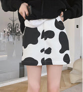 High Waist Cow Pattern Mini Skirt